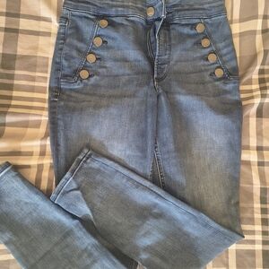 Express High Rise Blue Jeans with Button Detail